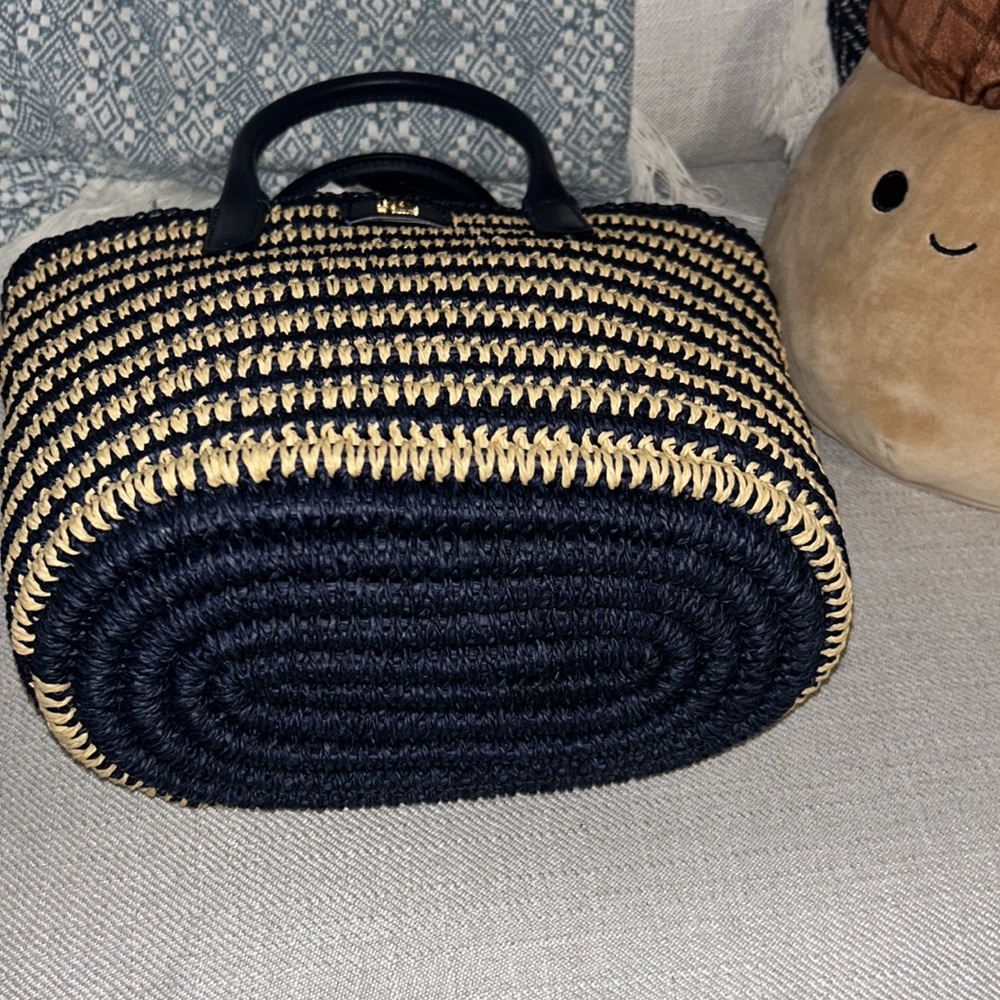 Lauren Ralph Lauren Striped Navy and Natural Woven Tote Bag - Picture 10 of 16